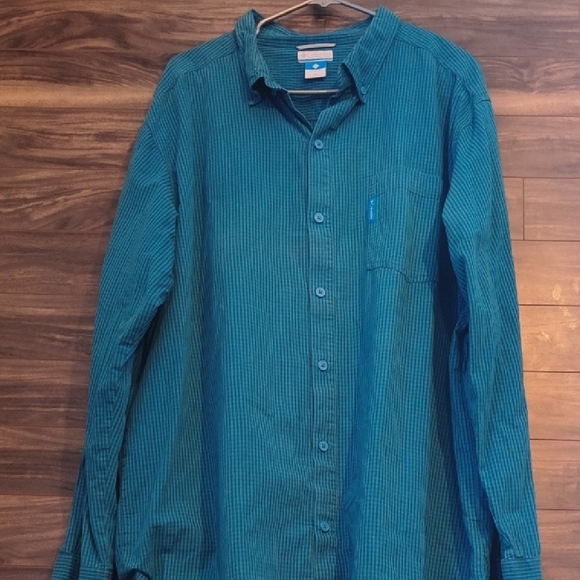 Columbia Sportswear XXL Long Sleeve Button Down Shirt Blue Checkered Cotton - Picture 4 of 6
